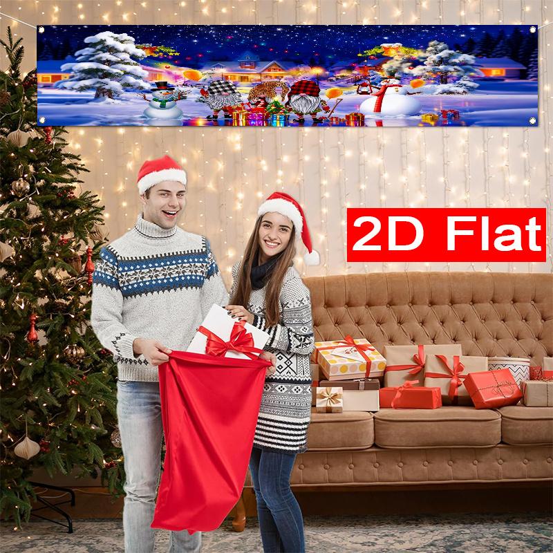 Holiday Snowman & Gnome Christmas Yard Flag Banner, Outdoor Garden Fence Decoration