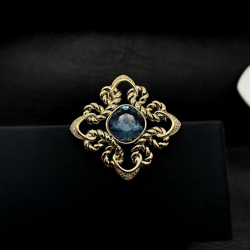 Винтажная брошь в дворцовом стиле золотого цвета, синяя брошь для женщин, брошь для костюма, булавки, подарки