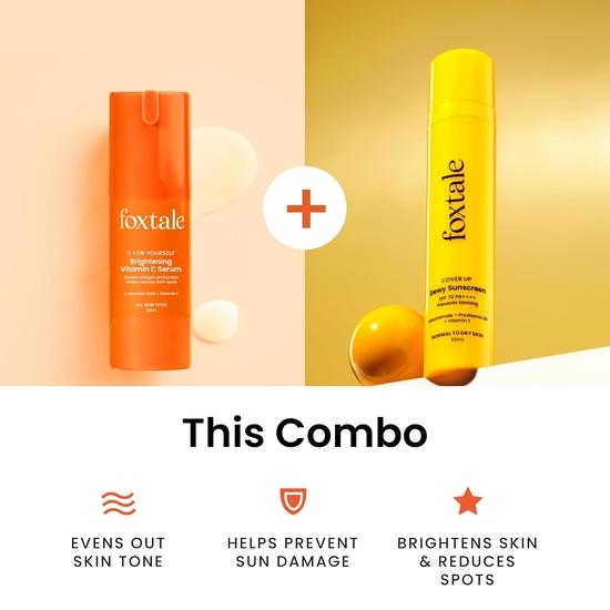 Набор для ухода за кожей Foxtale Ultra Glow (Росистый) для сияющей кожи | Сыворотка с витамином С-30 мл + Ниацинамид Dewy Sunscreen SPF 70-50 мл | Осветляющий уход за кожей