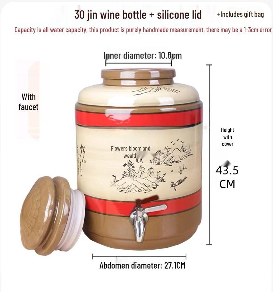 Ceramic Wine Storage Jar: Thickened, Sealed Fermentation Earthenware Bottle for 50-100 Jin Capacity.