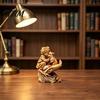 Decorative Tabletop Figurines Fairy Tale Little Boy and Fox Wooden Figurine, Rustic Desktop Statue, Artistic Carved Wood Crafts Sculpture Ornament for