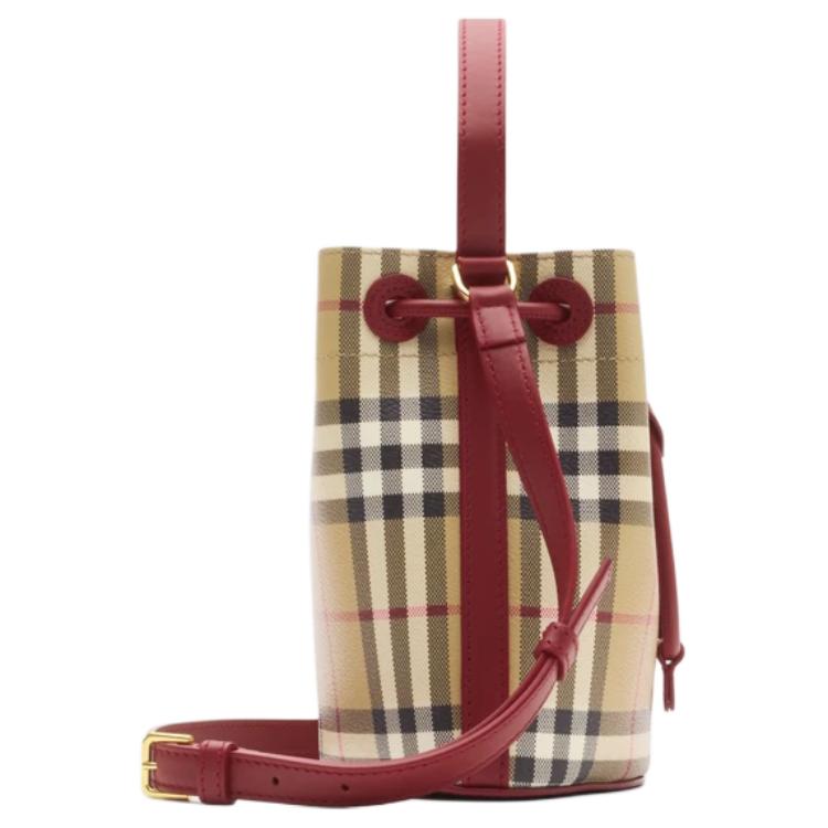 Burberry Classic Check Design Mini Tote Bag Women Handbags Beige Ruby-Red 81162841