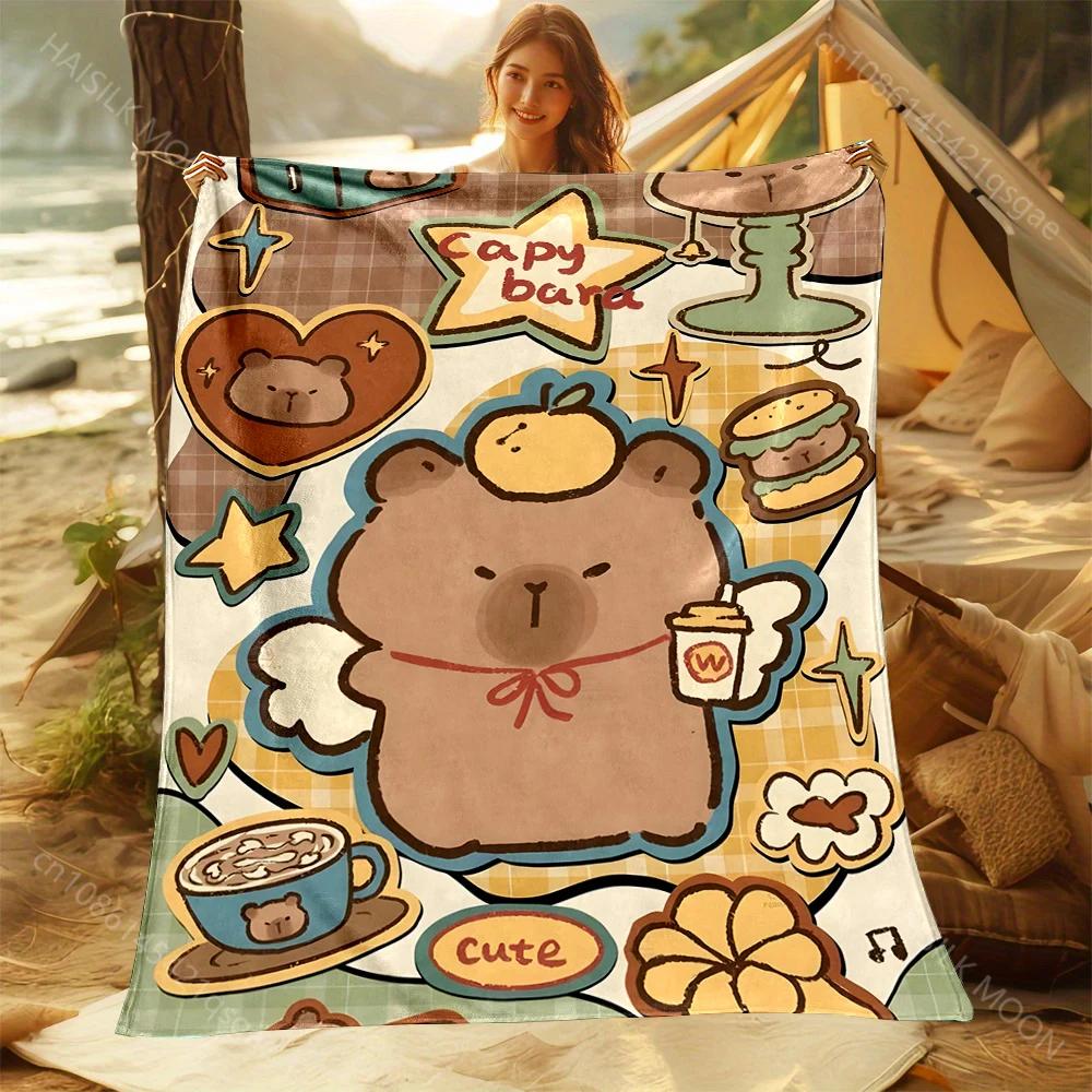 Capybara Cartoon Throw Blanket Soft Cozy for Home or Travel Perfect Gift for Adults Kids Various Sizes Available