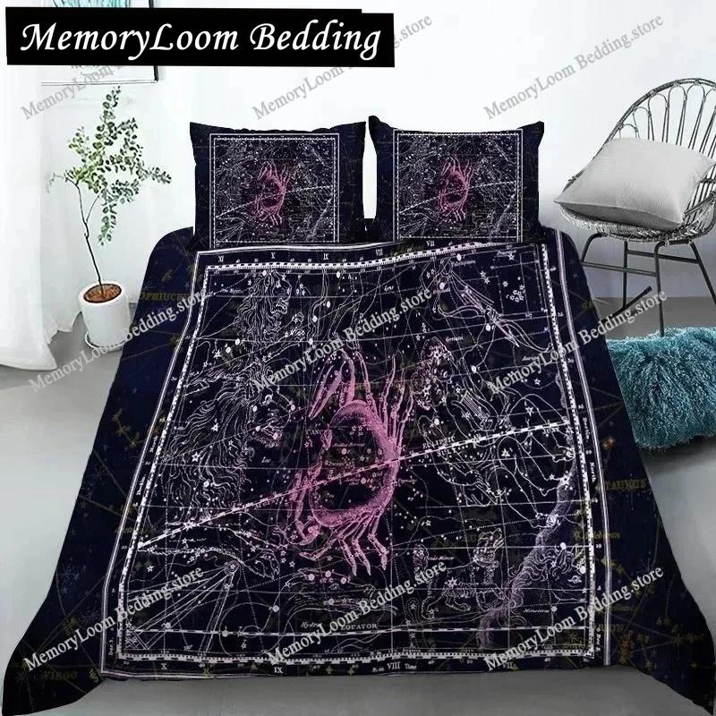 3D Constellation Duvet Cover Yellow Constellation King Size Bedding Set for Astronomy Enthusiast Soft Polyester Quilt Cover