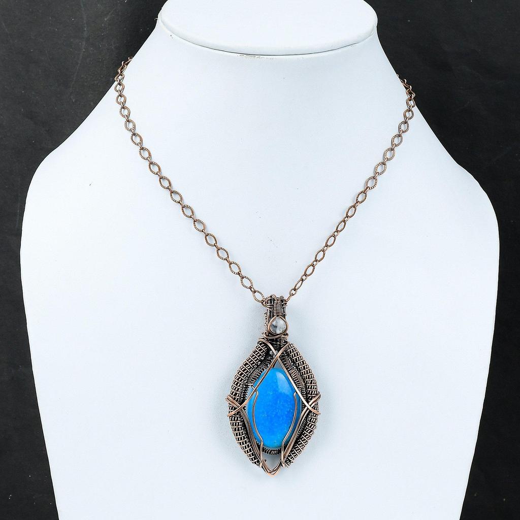 Смитсонитовый кулон Медная проволока Обернутый кулон Радуга Ювелирные изделия из лунного камня Кулон ручной работы Оригинальные ювелирные изделия из драгоценных камней для подарка Медные украшения