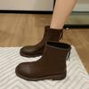 2024 Новые популярные однотонные женские ботинки с темпераментом и универсальными рабочими круглыми носками, застежкой-молнией сзади, модные ботинки