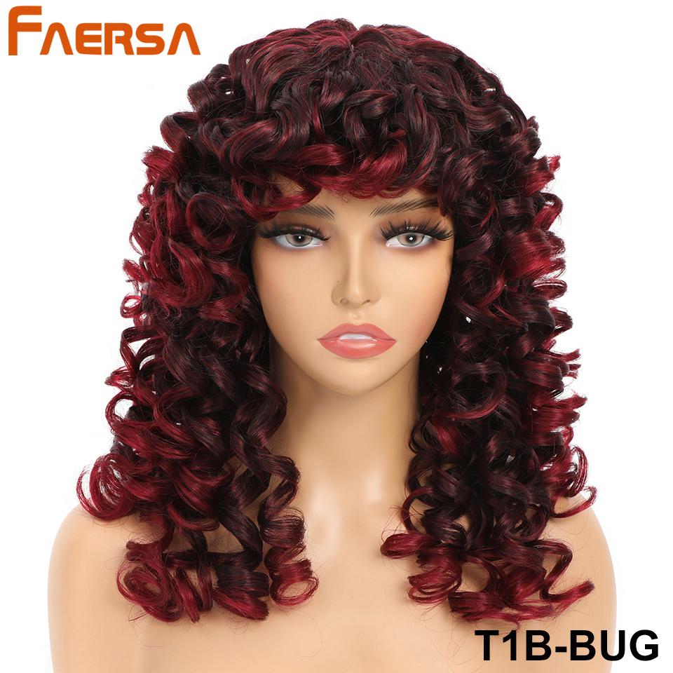 Short Black Curly Wig with Bangs for Women Synthetic Hair Cosplay Wigs Loose Curly Red Brown Ginger Glueless Natural 18 Inch Afro Wig