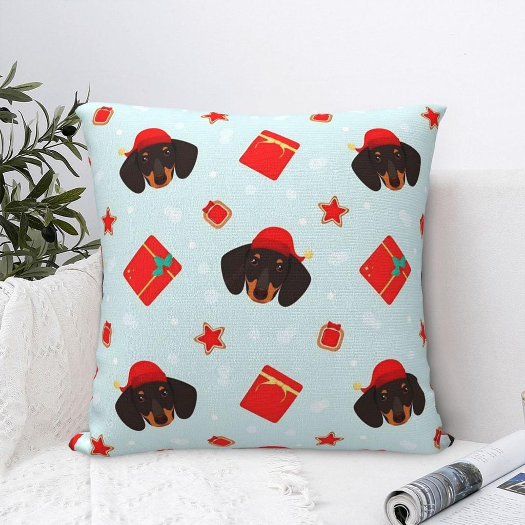 Dachshund Christmas Square Pillow Cases Dogs Animal Cushion Covers Funny Zipper Decorative Pillowcover for Living Room 18