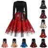 Women's Fashion Vintage Long Sleeve Round Neck Christmas Printed Party Gown Dress