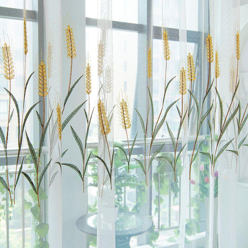 Современные тюлевые шторы с вышивкой из колосьев пшеницы для гостиной, спальни, окна, прозрачные шторы, жалюзи, драпировка, вуаль, кухонный декор на заказ
