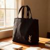 YSL Women's Canvas Shoulder Shopping Bag--Environmentally Friendly Shopping Black Letter Print Tote