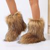 Autumn and Winter Flat Heel High Top Boots Furry Boots Warm Furry Boots Spice Girls Medium Boots Furry Snow Boots