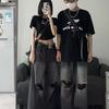 2023 Unisex Black Distressed Ripped Jeans – Loose Straight Wide-Leg Pants Trendy Brand