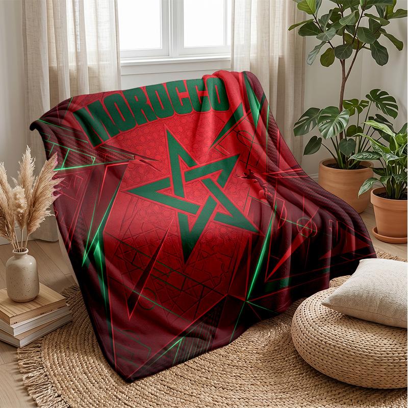 Morocco Football Printed Flannel Blanket Skin Friendly Warm Decorative Throw for Indoor Couch Bed Daily Use