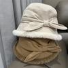 Bucket Hat Women's Autumn and Winter Versatile Casual Playful Bow Cute Basin Hat Thin Rough Edge Thermal Hat