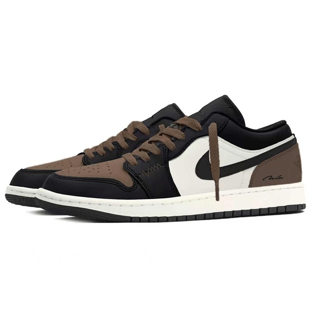 Jordan Air Jordan 1 Abrasion Resistant Breathable Low top Vintage Basketball Shoes Men's Black White Brown 553558-081(Team1820-LD)