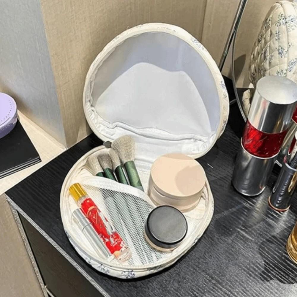 Cute Love Storage Bag Large Capacity Stylish Floral Pattern Makeup Bag Quilting Cotton with Handle Cosmetic Organizer