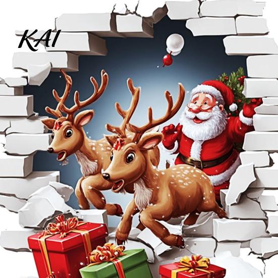 Funny Gift for Christmas Santa Claus Toilet Sticker, Elk And Box Print, 3D Waterproof PVC Wall Clings Decal, Removable Sticker Bathroom Festive Decals