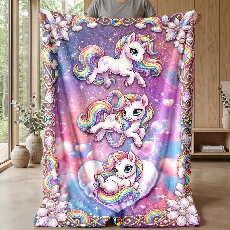 Rainbow Unicorns Fantasy Theme blanket Lightweight Warm Flannel Blanket Decorative Throw Blanket for Home Decoration