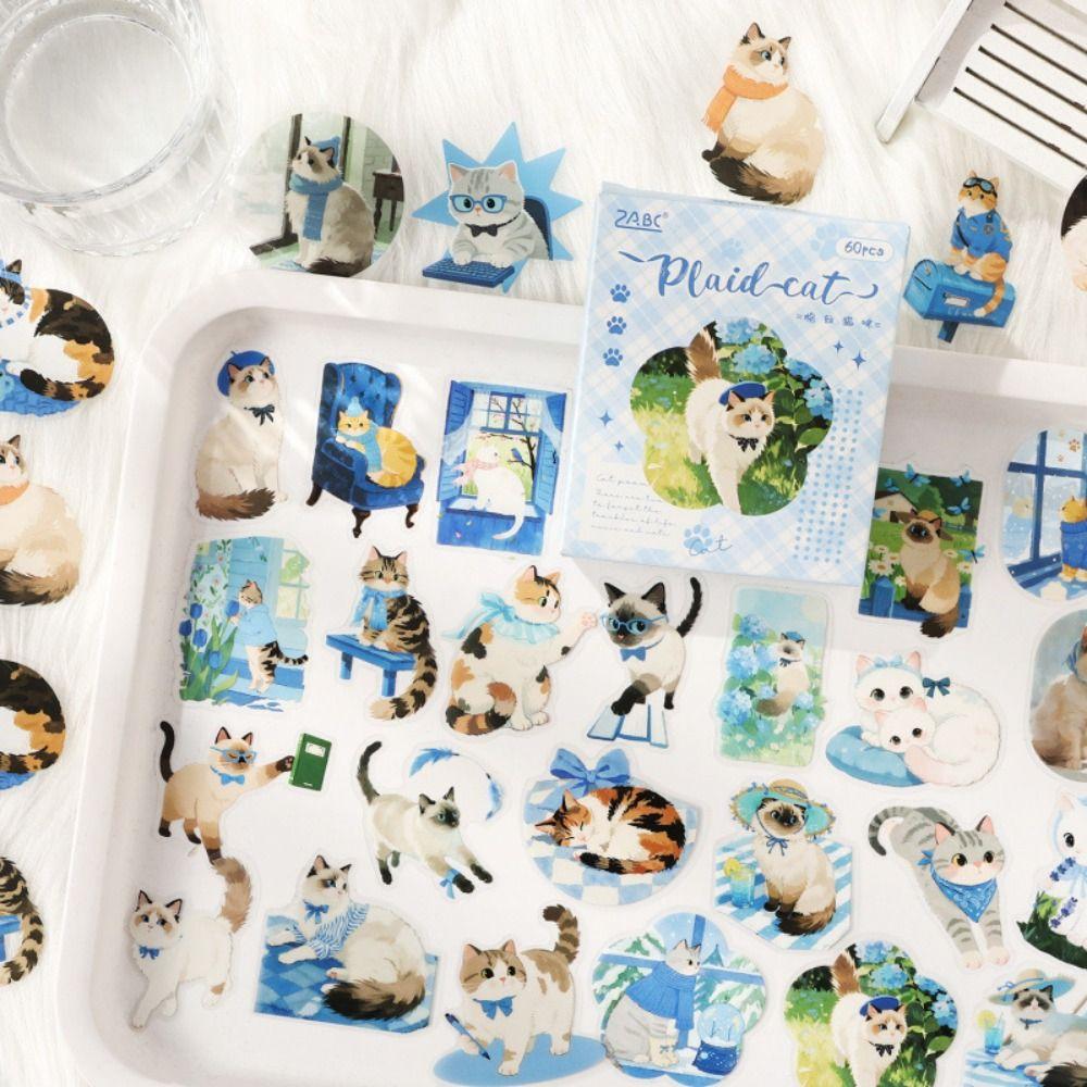Cute Cartoon Style Stationery Stickers 60 Sheets Kitten Holiday Pet Stickers Scrapbooking
