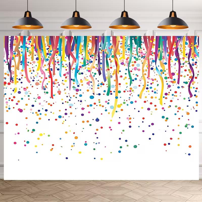 2D Bright Rainbow Confetti and Streamers Photography Background