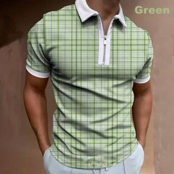 Trendy Geometric Print Short Sleeve Half-Zip Polo Shirt