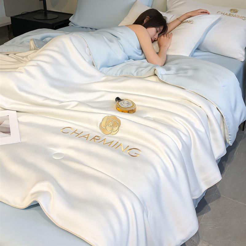 Комплект стеганого одеяла Ice Silk Summer Cool, стирающееся в воде, класс A, летнее вышитое одеяло с кондиционером, летнее одеяло Heavenly Silk