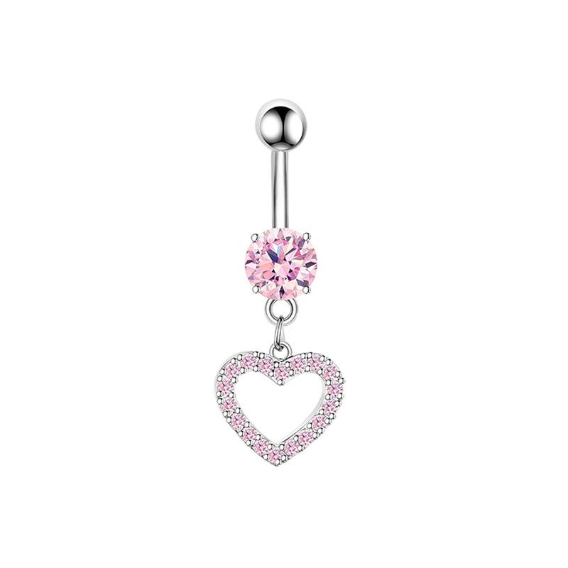 Heart-Shaped 5-Piece Pink Zircon Belly Button Ring Set for Piercings.
