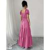 Summer Vacation Solid Color Maxi Dress Square Neck Puff Short Sleeve Tiered Ruffle High Waist Casual Long Beach Holiday Dress