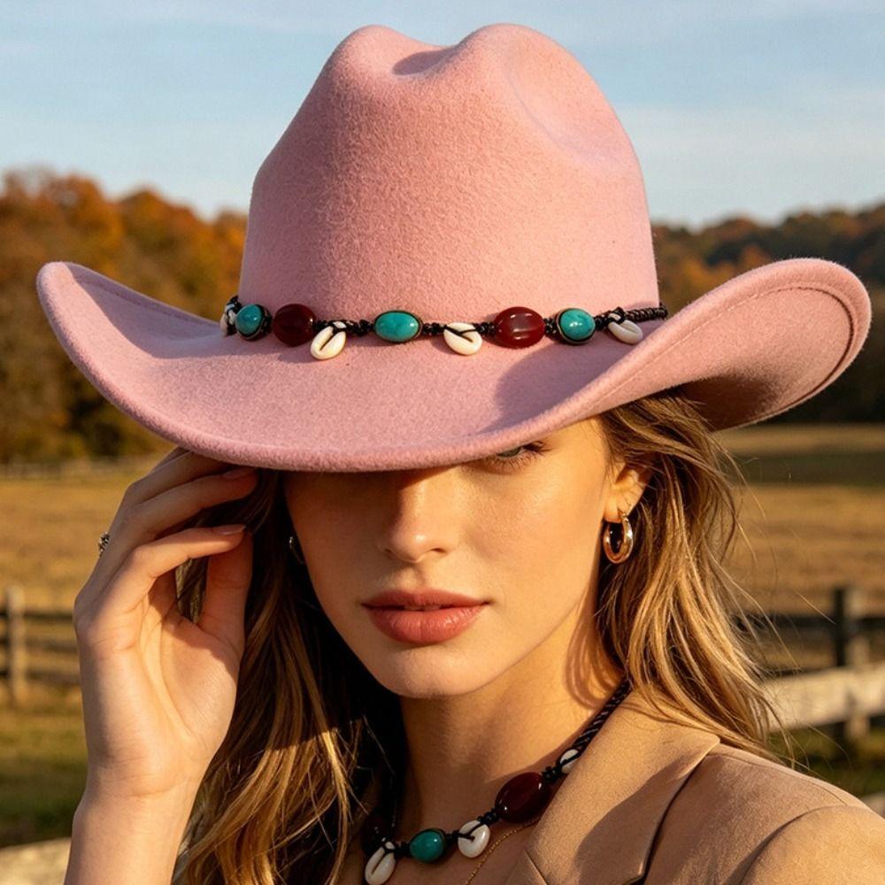 Woolen Western Cowboy Hat Panama Top Hat Casual Topper Hat Costume Accessories