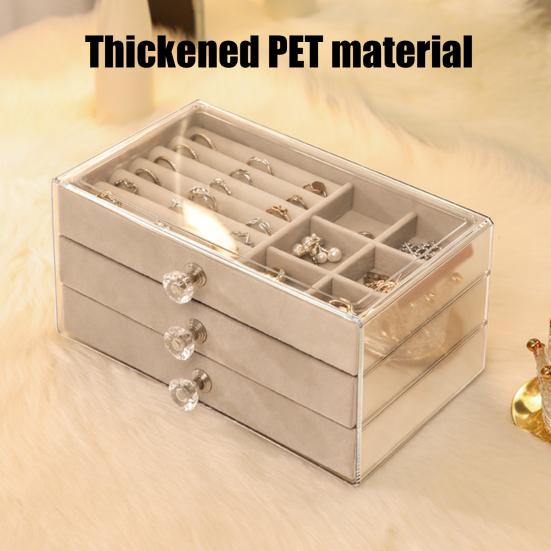 3-уровневый органайзер для ювелирных изделий Yousheng с держателем для сережек, подставкой для ожерелий, бархатной подкладкой, прозрачной акриловой коробкой для хранения ювелирных изделий