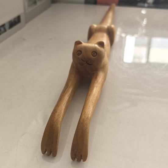 Деревянная чесалка для спины в виде кошки, портативная, форма животного, длинная ручка, для труднодоступных мест, облегчение зуда, массажер-чесалка для спины