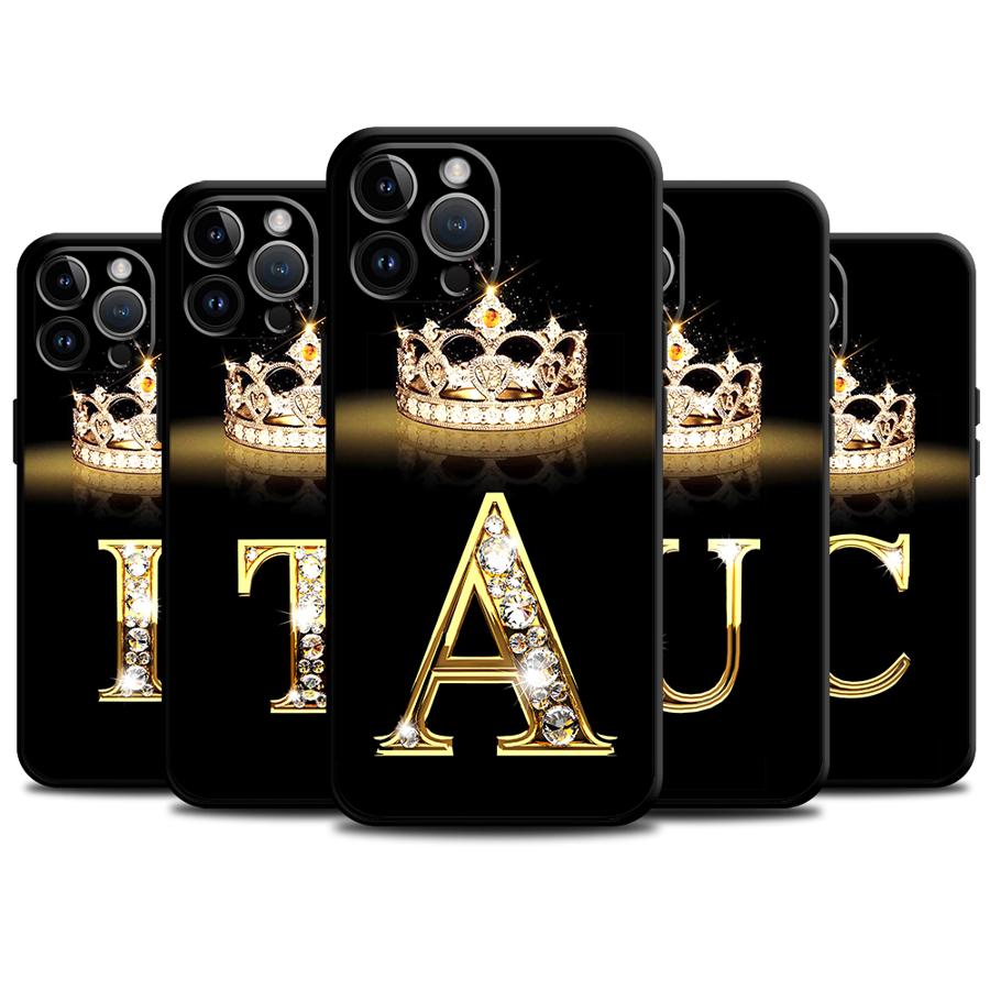 Чехол для телефона Diamond Crown Letter Capa для iPhone 16 15 14 13 12 11 Plus 16 15 14 13 12 11 Pro Max 13 12 Mini XS Max 7 8 16e