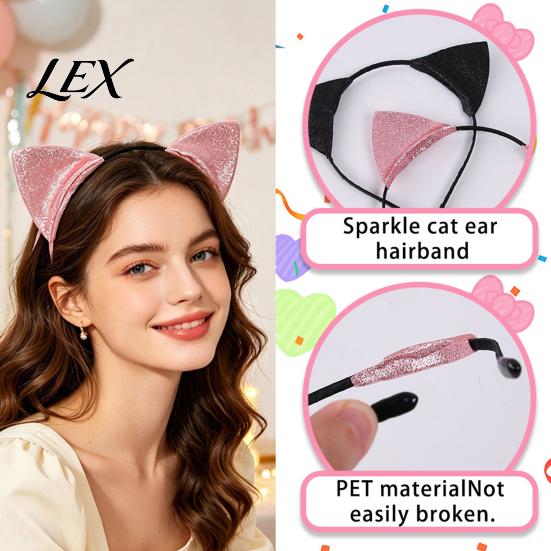 Decorative Hair Accessories for Party Furry Cat Ears Headband Women, Glitter Ear Halloween Headwear Accessory Costume Cosplay And Masquerade