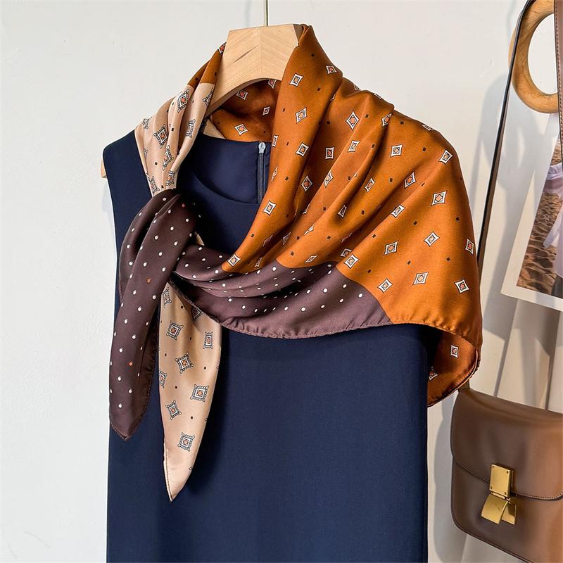 Echarpe Carree a Carreaux En Satin Pour Femme, Chale Rond, Hijab Feminin, Bandeau Pour Cheveux Et Poignet