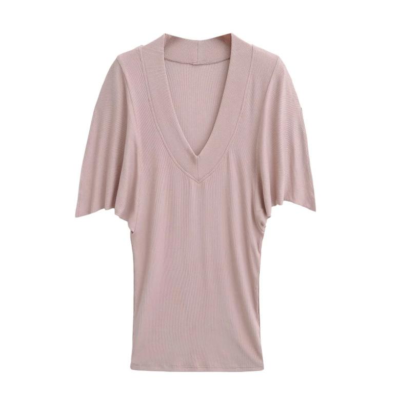 Summer new female American hottie pure desire wind lazy loose big V neck waist thin scimitar bat short sleeve T-shirt