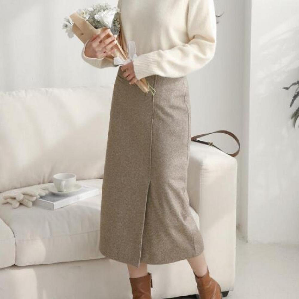 New Arrivals Open Run Front Slit Herringbone Long Skirt