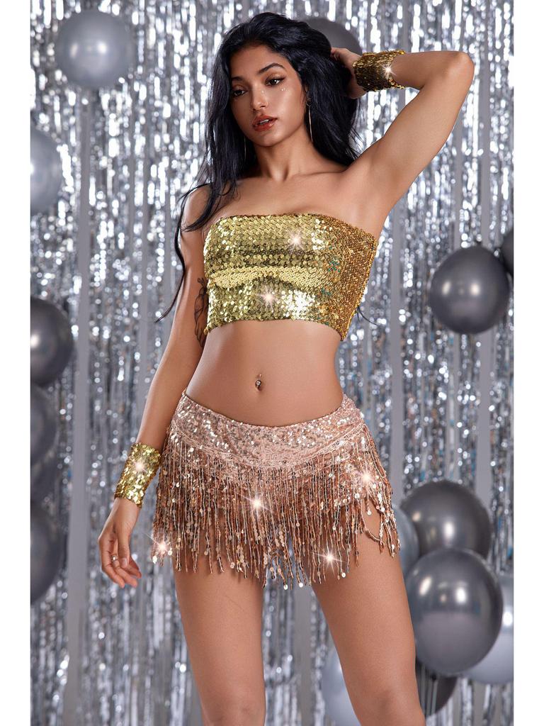 Sequined Tassel Skirt for Latin Dance & Stage Performance - Women's DS Costume with Shorts