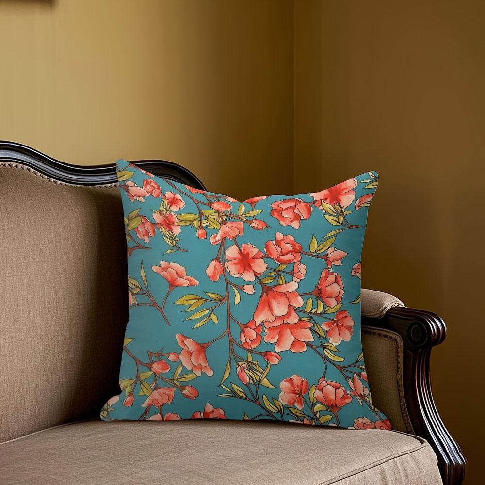 Coral Bloom square Jacquard Pillow Cover for Sofa Office Waist Cushion Cover Home Decorative Pillowcase