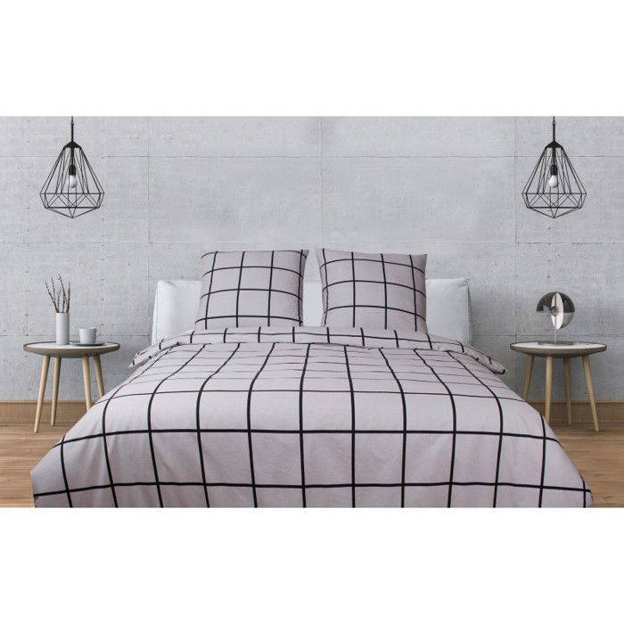 Gray Check Duvet Set - 100% Cotton / 57 Thread Count/cm² - Duvet Set 240 X 220 Cm + 2 Pillowcases 63 X 63 Cm