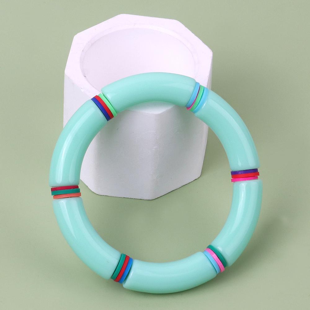 New Resin Bamboo Elbow Beaded Bracelet for Women Vintage Acrylic Curved Tube large Elastic Bangles Bracelets Summer Jewelry Gift