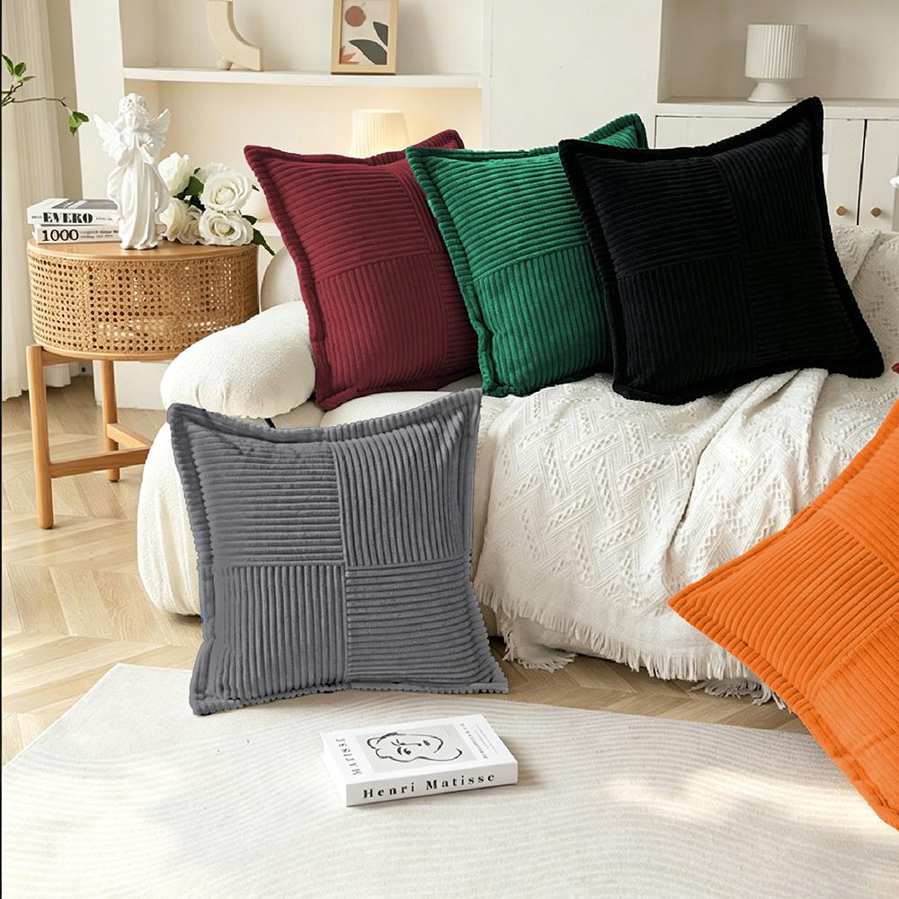 Solid Striped Corduroy Pillow Cover Minimalist Sofa Backrest Cushion Case Office Lumbar Support For Nap