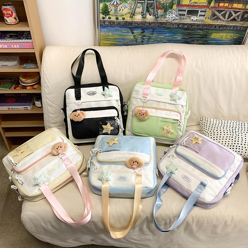 Women's Shoulder Bag Color Block College Style Student Crossbody Bag Class Book Bag