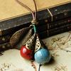 Ancient Style Ceramic Necklace Female Beads Ceramic Sweater Chain Ethnic Style Accessories