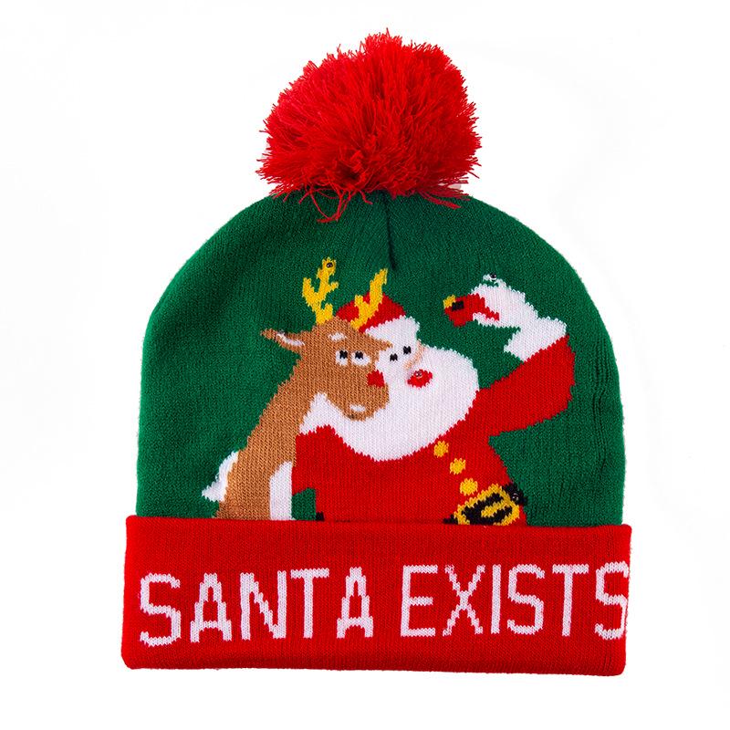 Festive Knitted Jacquard Pom-Pom Christmas Hat with Lights