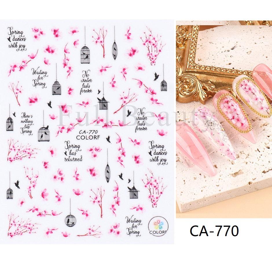 1шт 3D наклейки для ногтей Цветочные растения Nail Art Наклейки Цветочные листовые весенние ползунки Маникюрный декор