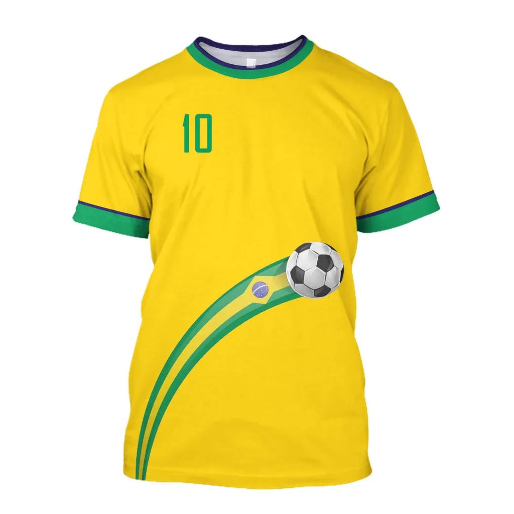 Summer Men's Brazil Flag 3D Printed Soccer Jersey Casual Sports World Cup T-shirt