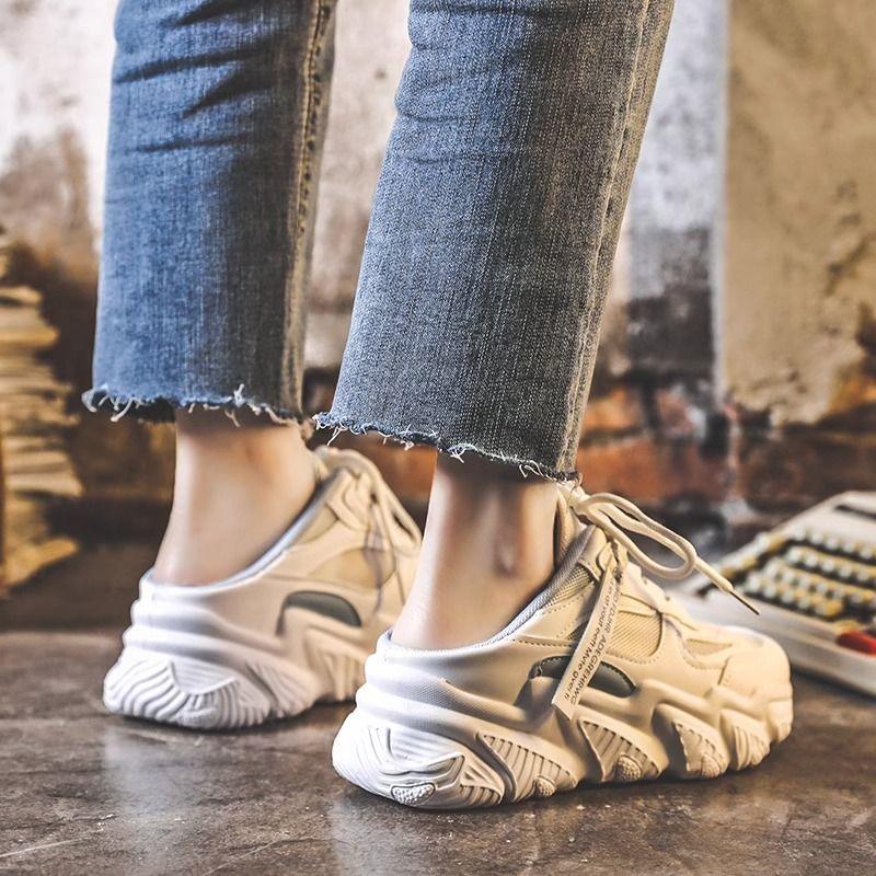 Модные новые дышащие сетчатые туфли для папы, повседневная обувь, модные спортивные женские туфли-одиночки на платформе с толстой подошвой, увеличивающие рост