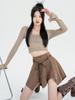 Винтажная плиссированная юбка цвета хаки, женская уличная мини-юбка с высокой талией в стиле Харадзюку, асимметричная повседневная мини-юбка в стиле 90-х годов Y2k