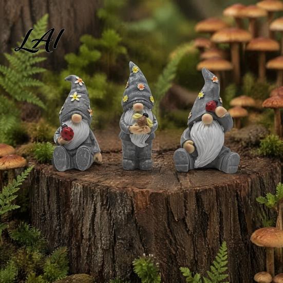 Cute Gnome Gift Sets Halloween Garden Figurine Vintage Flower Mushroom Elf Dwarf Statue Patio Tabletop Ornaments for Yard Waterproof Resin